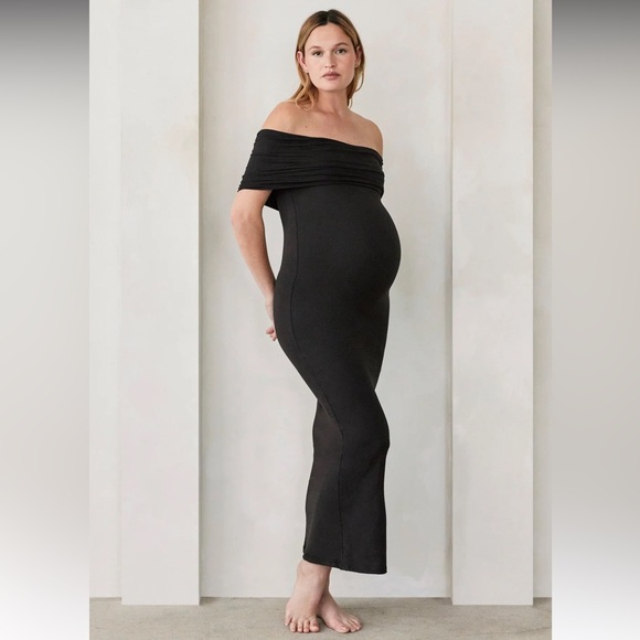 NWOT Revolve brand Bumpsuit Bianca off the shoulder black maxi dress. Size large - Picture 1 of 13